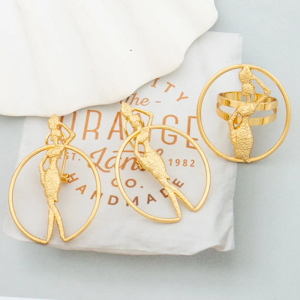Akua Gold Africa Map Earring & Ring Set