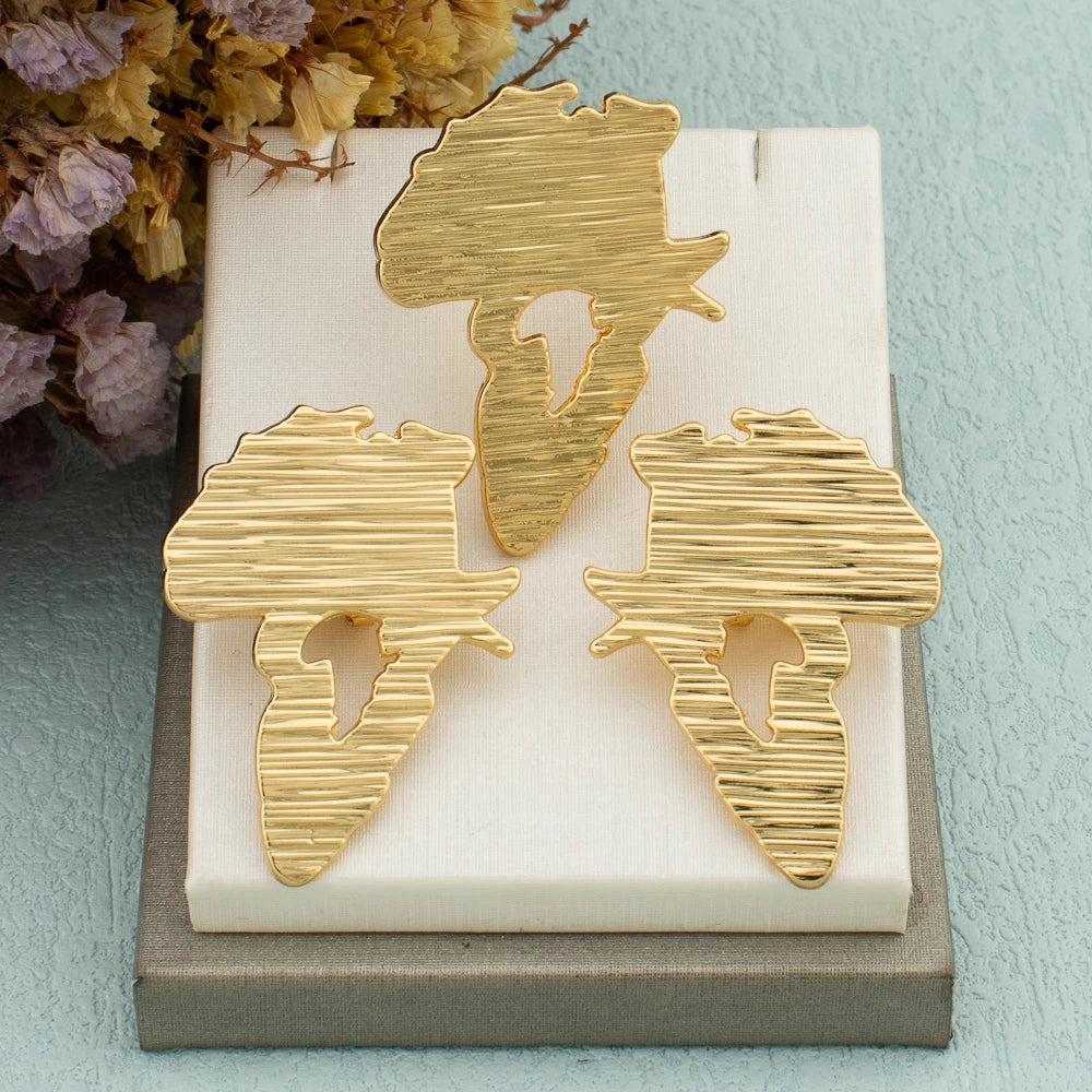 Akua Gold Africa Map Earring & Ring Set
