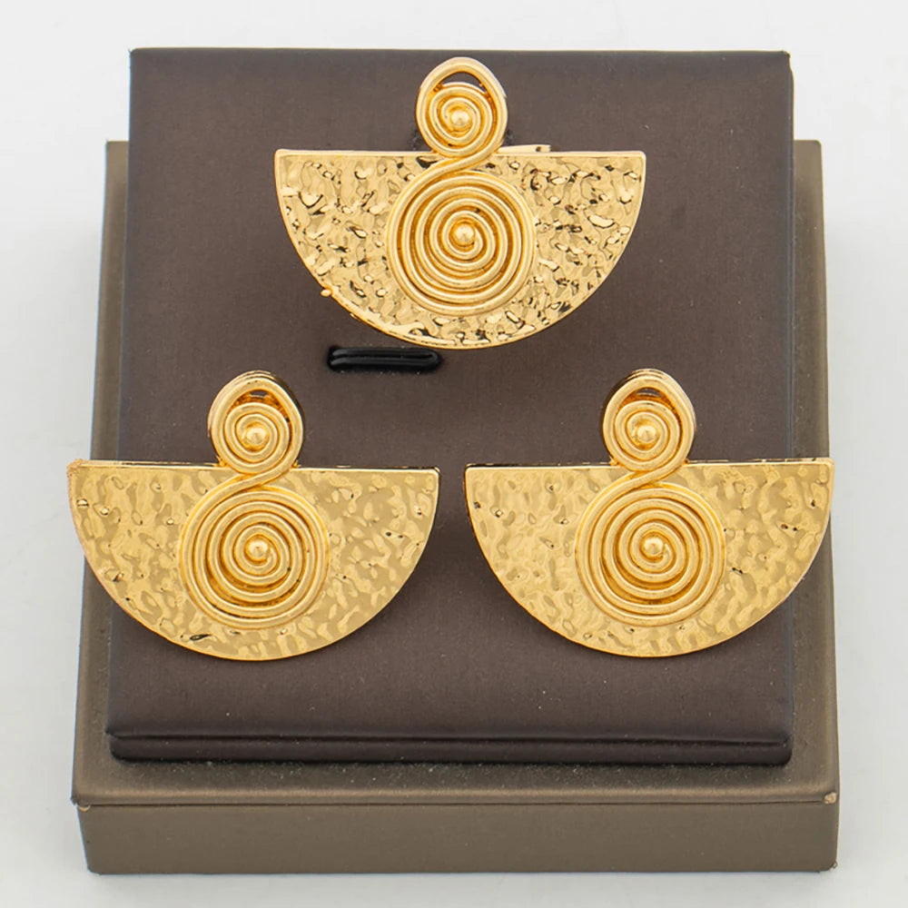 Adjoa Gold Spiral Fan Earring & Ring Set