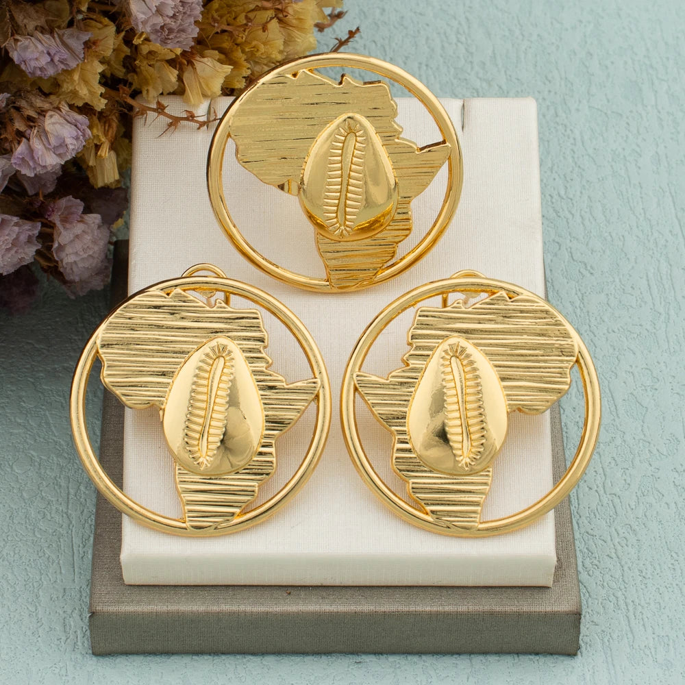 Akua Gold Africa Map Earring & Ring Set