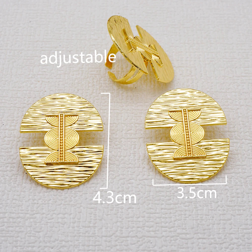 Parure Akosua Gold Dome (boucles d'oreilles et bague)