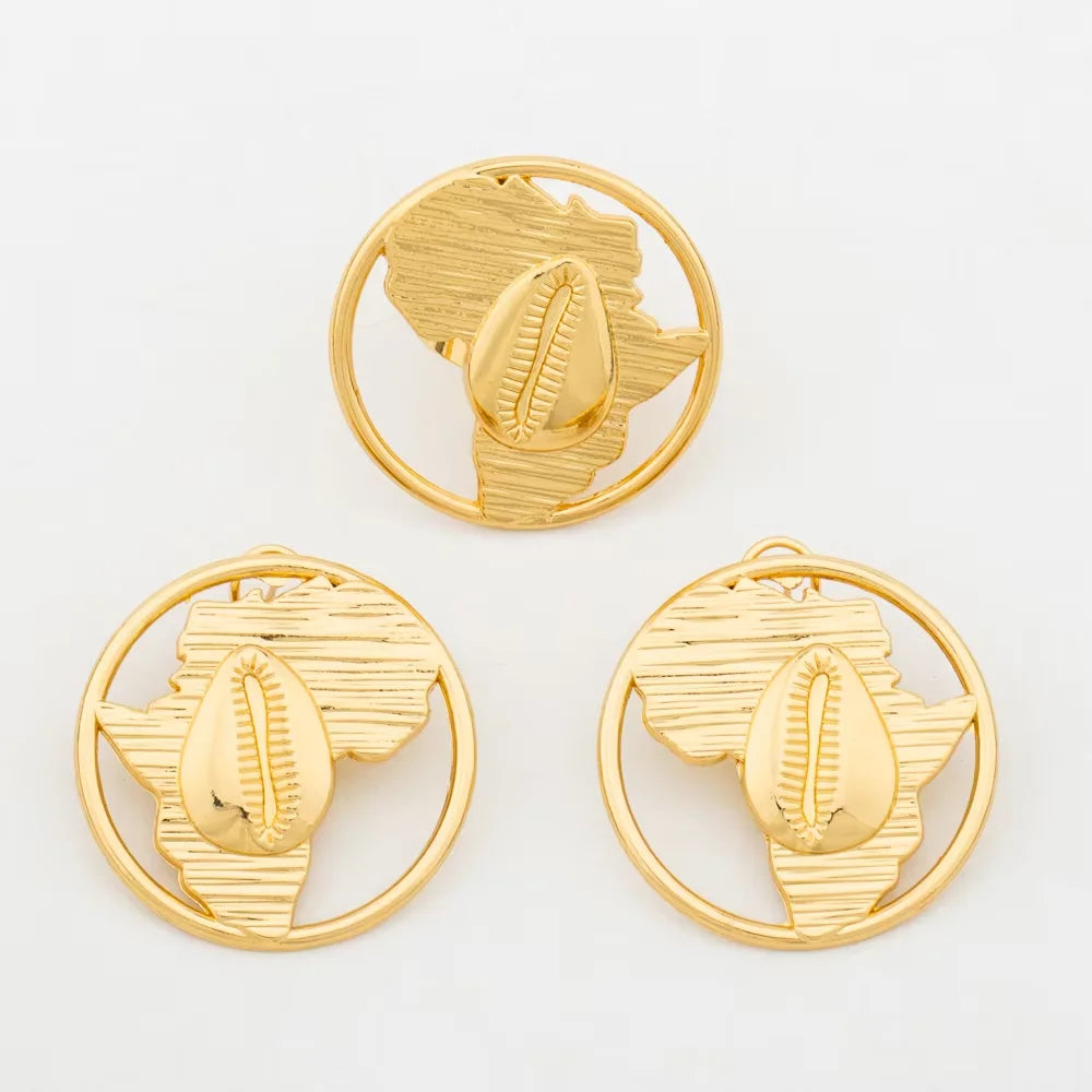 Akua Gold Africa Map Earring & Ring Set
