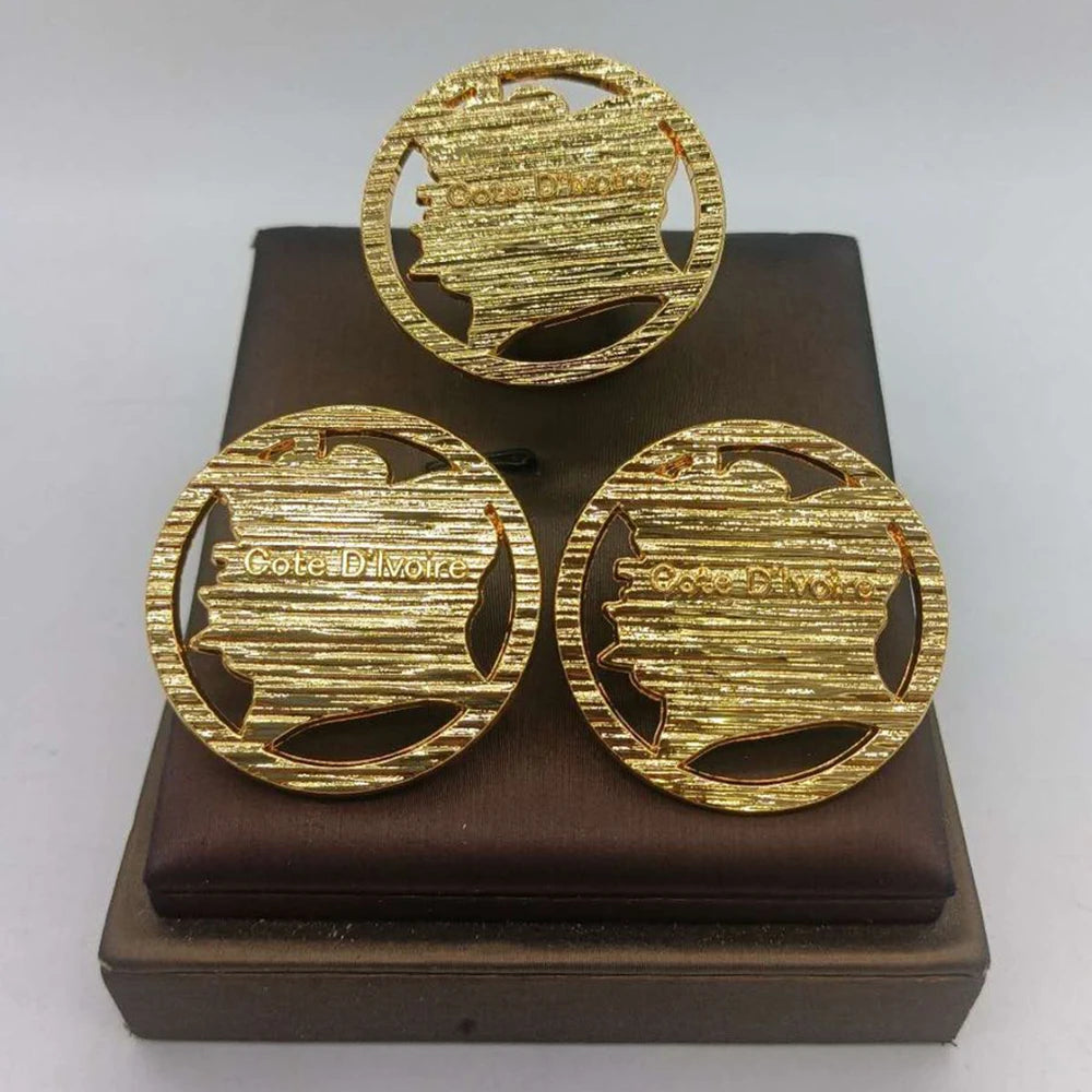 Nana Gold Ribbed Disc Earring & Ring Set