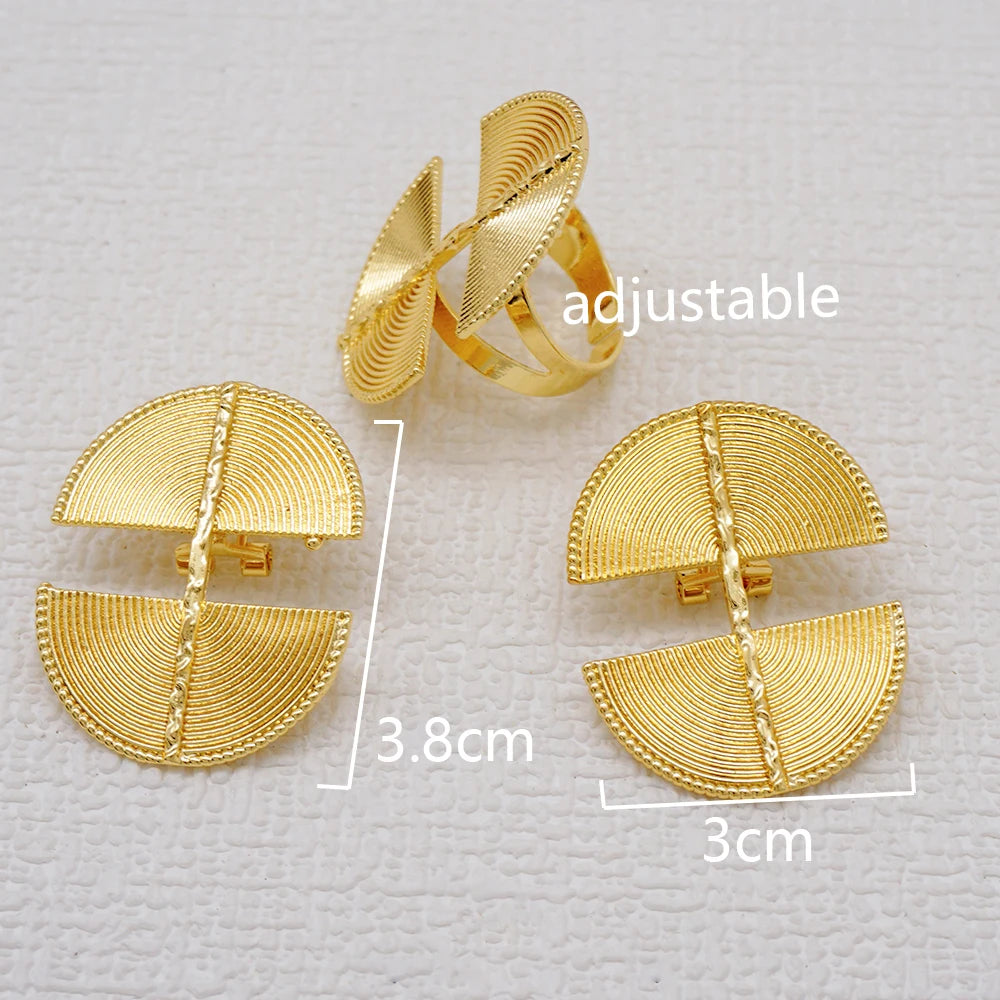 Parure Akosua Gold Dome (boucles d'oreilles et bague)
