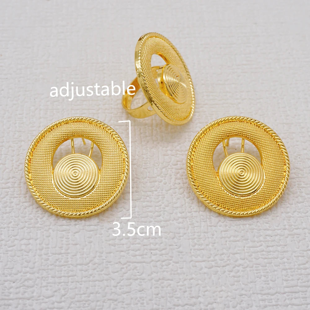 Parure Akosua Gold Dome (boucles d'oreilles et bague)