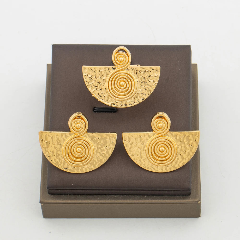 Adjoa Gold Spiral Fan Earring & Ring Set