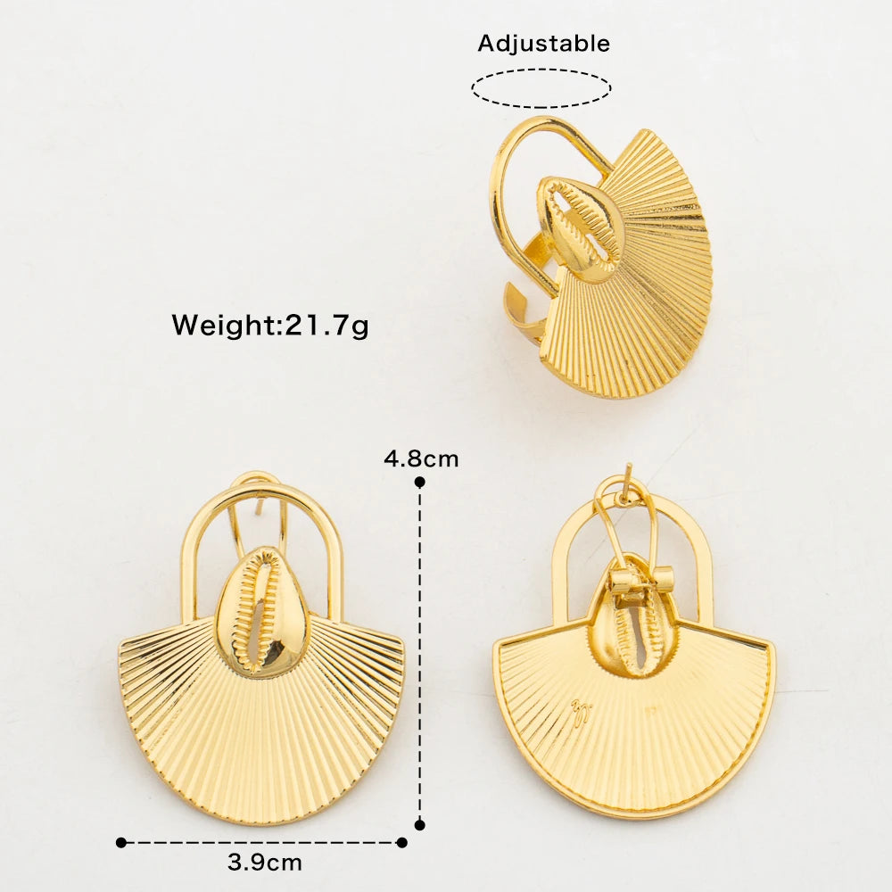 Ama Gold Hammered Disc Earring & Ring Set