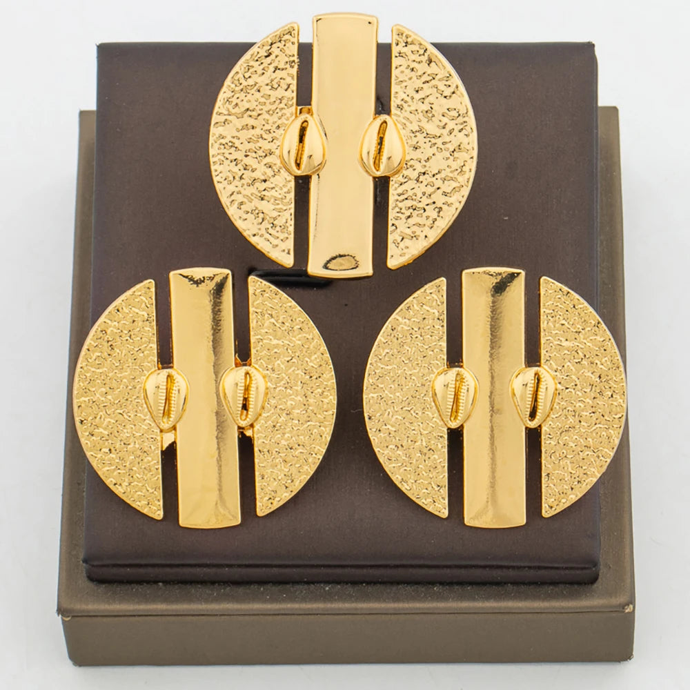 Ama Gold Hammered Disc Earring & Ring Set