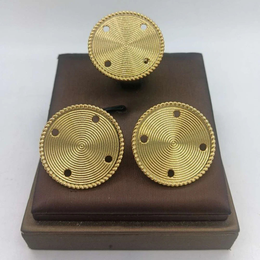 Nana Gold Ribbed Disc Earring & Ring Set