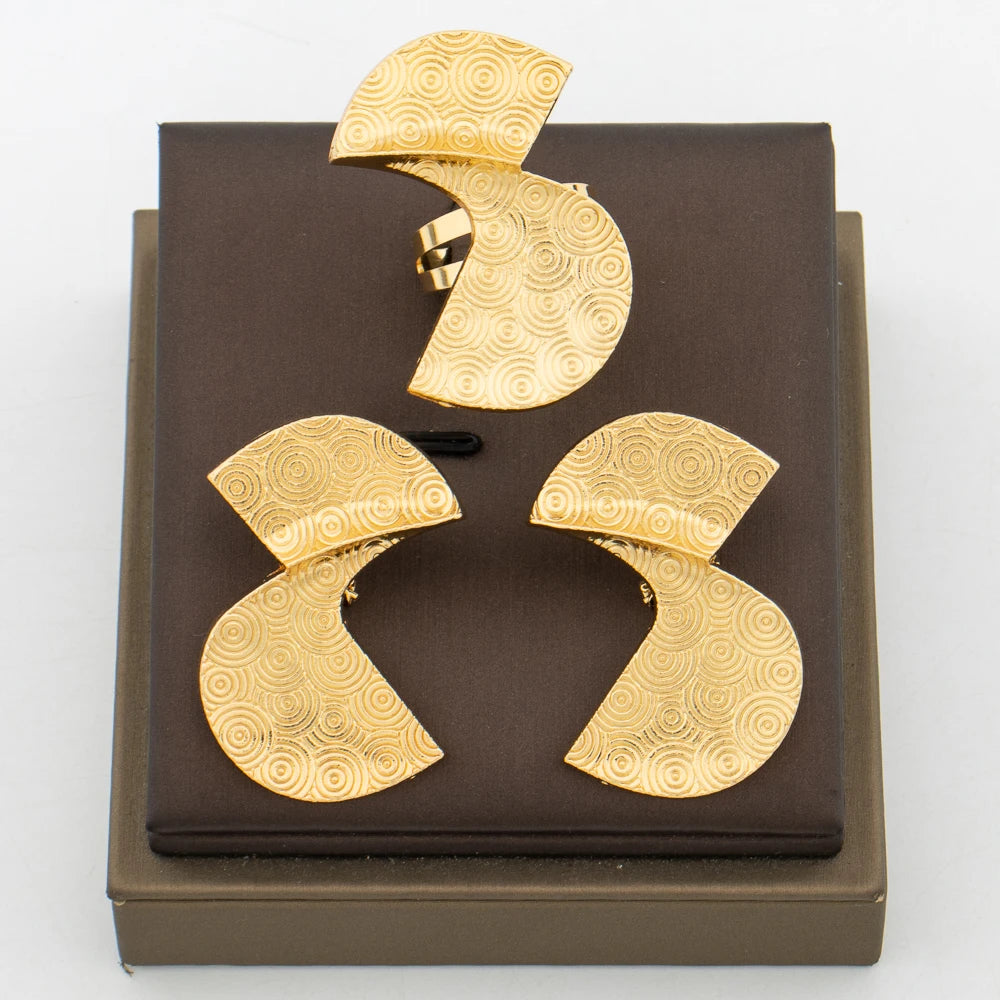 Golden Akan Cowrie Set — Sculpted Shell Earrings & Ring