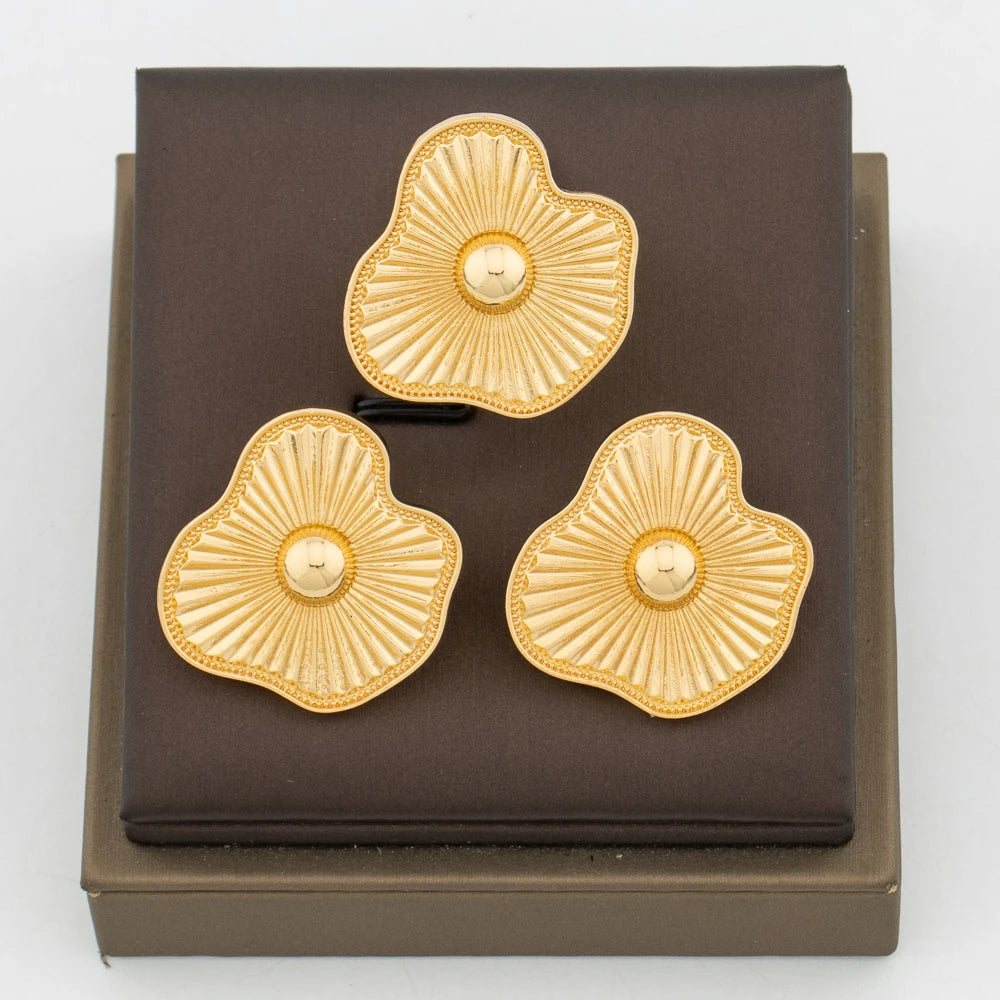 Golden Akan Cowrie Set — Sculpted Shell Earrings & Ring