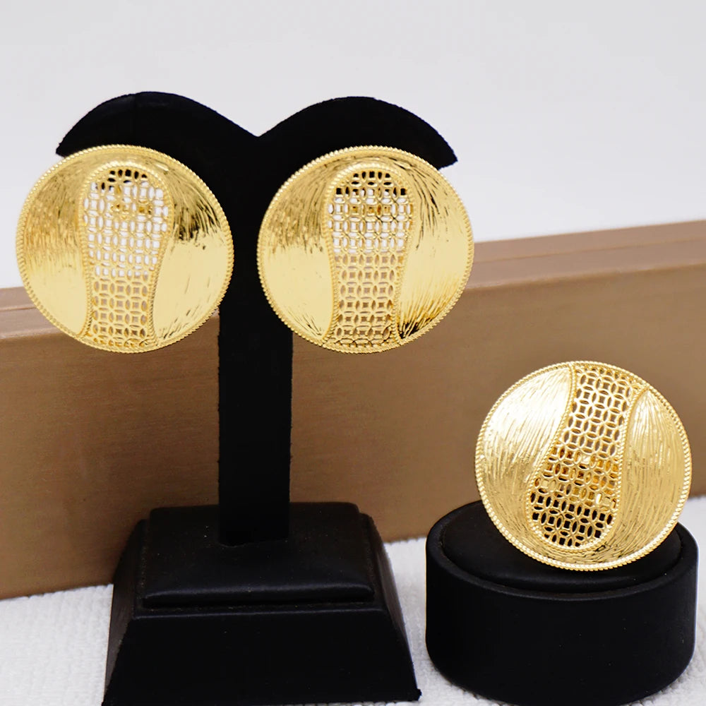 Parure Akosua Gold Dome (boucles d'oreilles et bague)