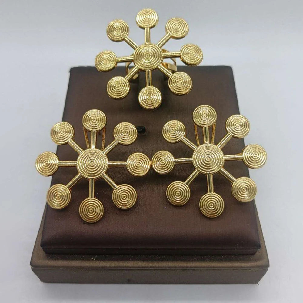 Nana Gold Ribbed Disc Earring & Ring Set